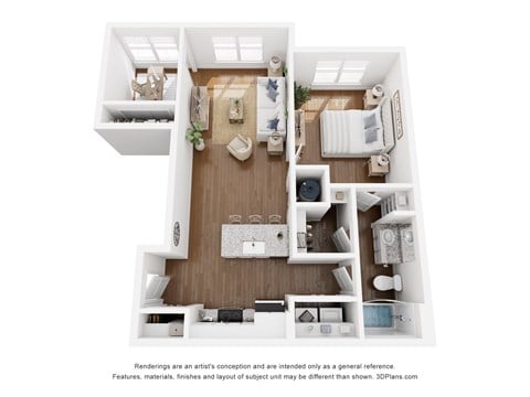 Floor plan for 1 bed, 1 bath, 846 sqft